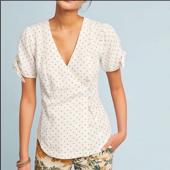 Anthropologie Tops - NWOT Anthropologie Maeve Yellow Polka Dot Wrap Top